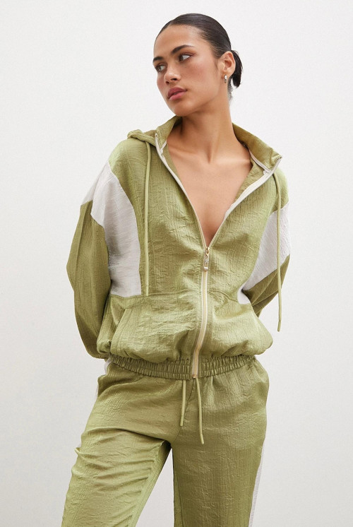 Fermuarlı Garnili Sweatshirt Haki