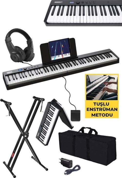 PLX-100BK-ST Taşınabilir Dijital Piyano Tuş Hassasiyetli 88 Tuş Bluetooth Şarjlı (STAND Sustain Kulaklık Çanta Met