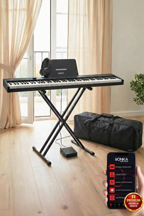 PLX-100BK-ST Taşınabilir Dijital Piyano Tuş Hassasiyetli 88 Tuş Bluetooth Şarjlı (STAND Sustain Kulaklık Çanta Metod)