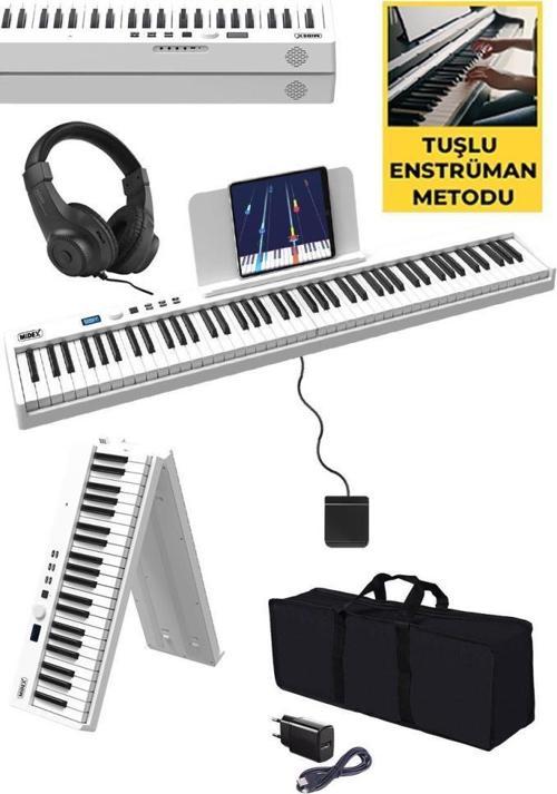 PLX-100WH Taşınabilir Dijital Piyano Tuş Hassasiyetli 88 Tuş Bluetooth Şarjlı (Sustain Pedalı Kulaklık Çanta Metod