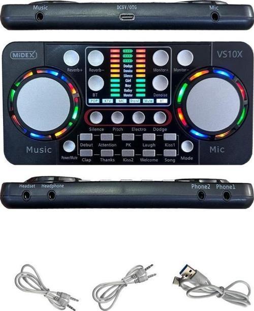 VS10X Üst Seviye Stüdyo Kayıt Canlı Yayın Bluetooth ve Şarjlı Ses Kartı Efektli Radyo Mikseri (Telefon ve PC Podca