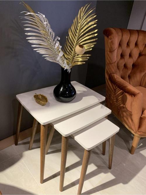 3Lü Krem Zigon Sehpa Piramit