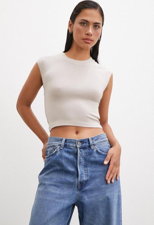 Sıfır Kol T-shirt Vizon