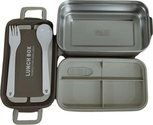 Bento Dikdörtgen Lunch Box Yemek Termosu Kahverengi 1000 ml