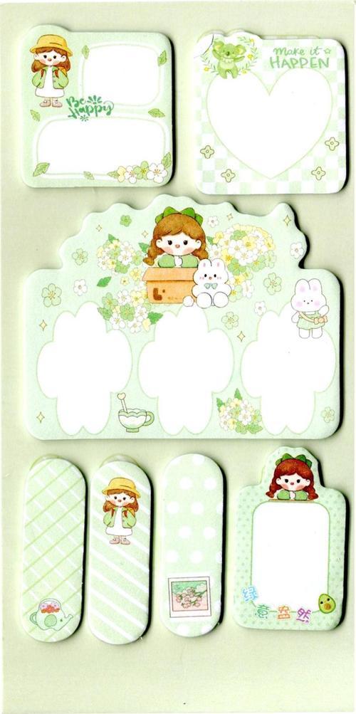 Karışık desenli posit yapışkanlı not kağıdı pos it (17x9 cm) - Yeşil