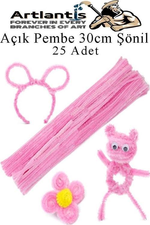 Şönil 30 cm 25 li 1 Paket Renkli Tüylü Tel Okul Öncesi Anasınıfı Kreş Hobi Eğitici Şönil Pipo Temizleyici Tüylü Tel