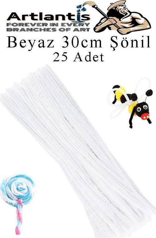 Şönil 30 cm 25 li 1 Paket Renkli Tüylü Tel Okul Öncesi Anasınıfı Kreş Hobi Eğitici Şönil Pipo Temizleyici Tüylü Tel