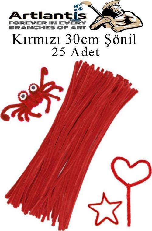 Şönil 30 cm 25 li 1 Paket Renkli Tüylü Tel Okul Öncesi Anasınıfı Kreş Hobi Eğitici Şönil Pipo Temizleyici Tüylü Tel