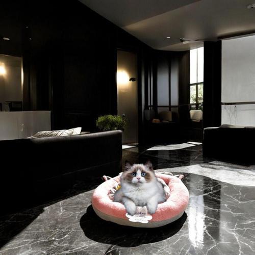 Lüks Kedi Ve Köpek Yatağı Kuyruklu Gri Pembe