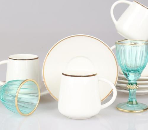 BODRUM 18 PARÇA 6'LI PORSELEN FİNCAN TAKIMI VE 6'LI SU BARDAĞI SETİ