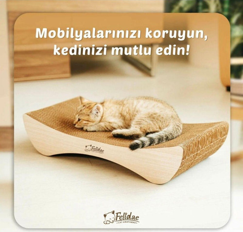 Oluklu Mukavva, Kedi Tırmalama Kanepesi – Yatay Tırmalama / Small (50X10X24CM) - Bej Ahşap Renk