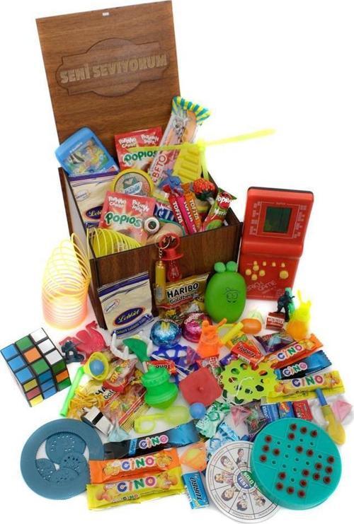 Nostaljik Bakkal Ahşap Gıda Ve Oyuncak Kutusu Kırmızı Tetris ( Seni Seviyorum )