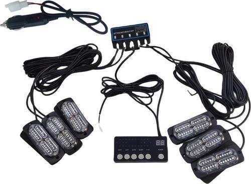 17 fonksiyonlu çakar lamba 12-30v 24 led 6 adet kırmızı*mavi set / LAPA549