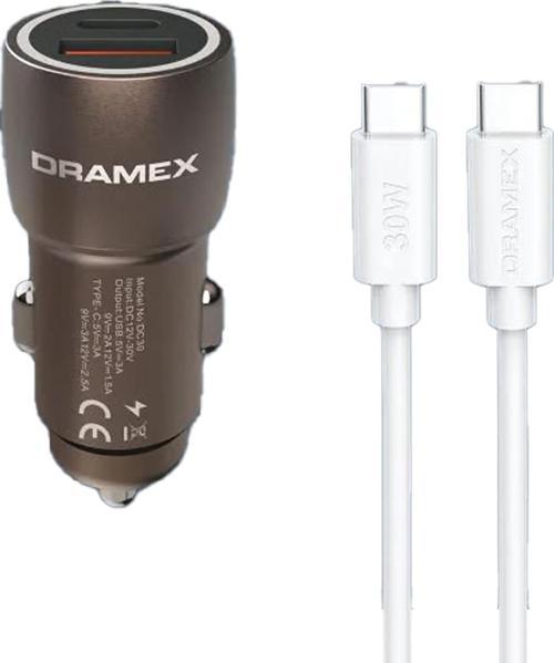 DC30T 3.1A 30W PD Q.C. 3.0 1mt Type-C - Type-C Kablolu 1xType-C + 1xUSB-A Port Çıkışlı Hızlı Araç Şarj Cihazı - Kahverengi