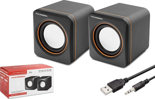 HD6049 1+1 Kanal 2x2.5W Çıkışlı 3.5mm AUX Ses + USB Güç Beslemeli Mini Bilgisayar Hoparlörü - Siyah