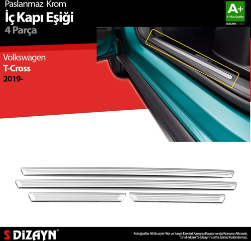 S-Dizayn VW T-Cross Krom İç Kapı Eşiği 4 Prç. 2019-2023