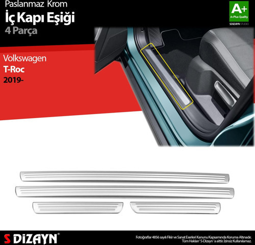 S-Dizayn VW T-Roc Krom İç Kapı Eşiği 4 Prç. 2019-2021