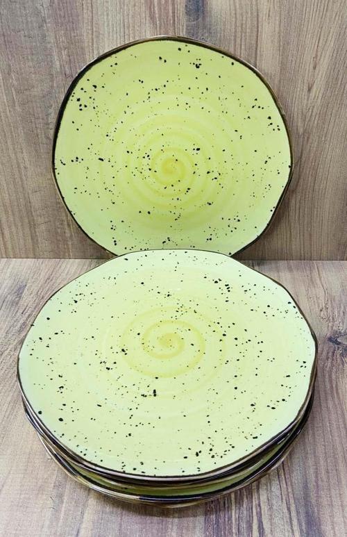 Porselen Servis Tabağı 6 Adet Naturel Tasarım 26 CM Sarı
