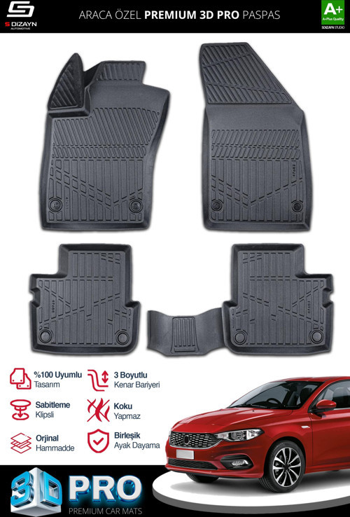 S-Dizayn Fiat Egea Sedan 3D Pro Havuzlu Paspas 2015-2020 A+ Kalite