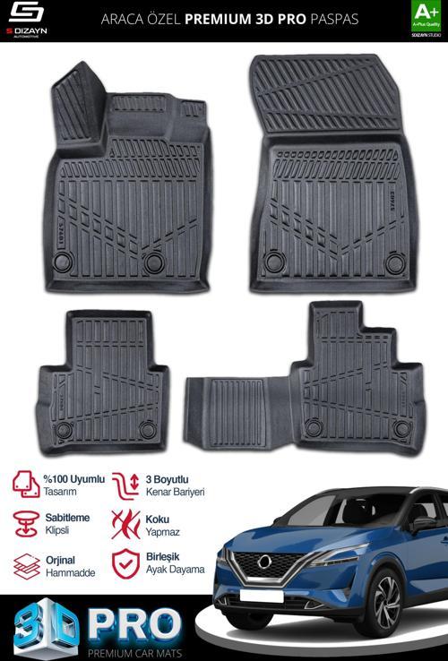 S-Dizayn Nissan Qashqai 3D Pro Havuzlu Paspas 2021 Üzeri A+ Kalite