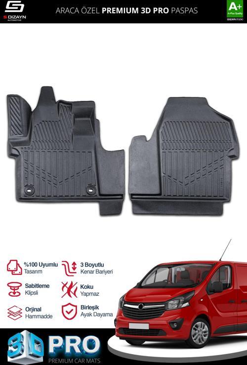 S-Dizayn Opel Vivaro Panelvan 3D Pro Havuzlu Paspas Ön 2'Li 2019 Üzeri A+ Kalite
