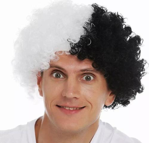 Siyah Beyaz Kıvırcık Afro Bonus Peruk Taraftar Bonus Saç