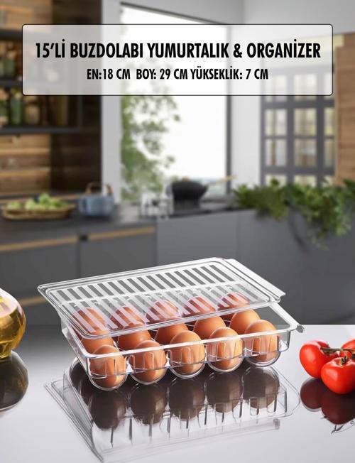 15 Li Buzdolabı Kapaklı Yumurtalık & Buzdolabı Organizeri 