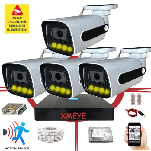 4 Kameralı Hareket Algılayan 5 MP Lens 4 Warm Led Gece Renkli Gösteren Güvenlik Kamerası Seti BS 784W