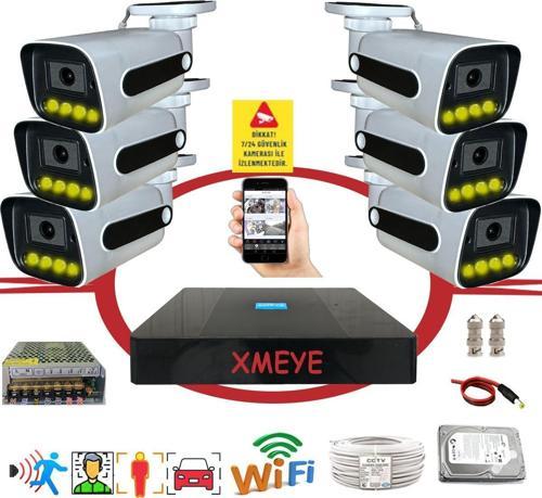 6 lı Araç Yüz ve İnsan Tanımalı Hareket Algılayan 5 MP Lens 4 Warm Led Gece Renkli Gösteren Güvenlik Kamera Seti BS784W