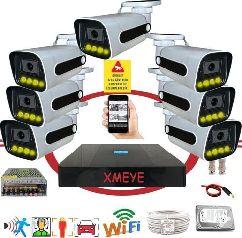 7 li Araç Yüz ve İnsan Tanımalı Hareket Algılayan 5 MP Lens 4 Warm Led Gece Renkli Gösteren Güvenlik Kamera Seti BS784W