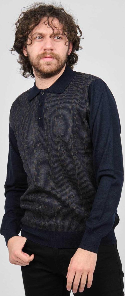 Erkek Desenli Polo Yaka Yün Kazak 1572001 Lacivert
