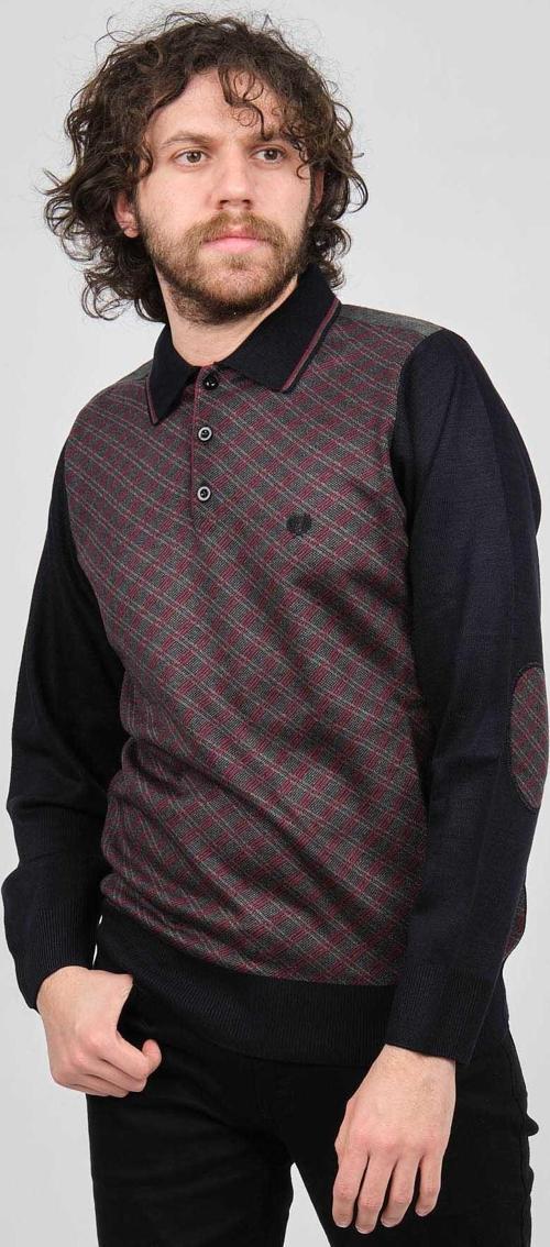 Erkek Desenli Dirsek Detaylı Polo Yaka Kazak 1577423 Fuşya