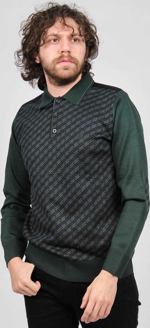 Erkek Desenli Dirsek Detaylı Polo Yaka Kazak 1577423 Yeşil