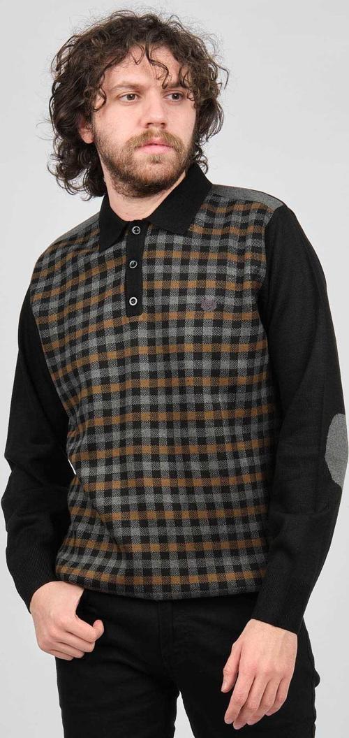 Erkek Çizgili Dirsek Detaylı Polo Yaka Kazak 1577409 Camel