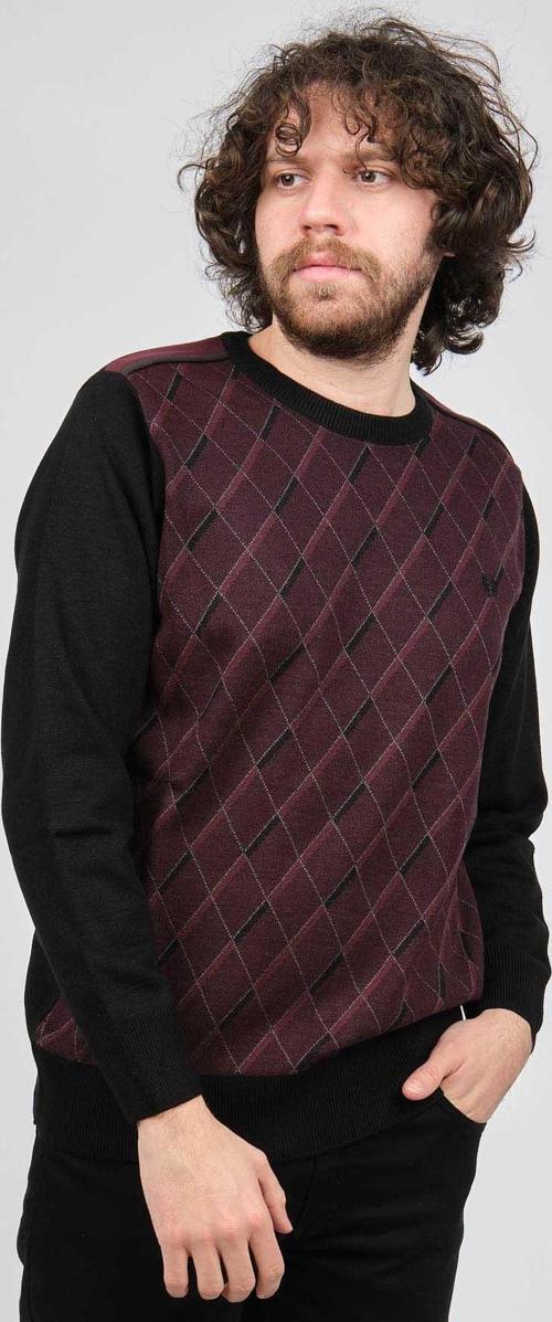 Erkek Çizgili Desenli Bisiklet Yaka Kazak 1579330 Bordo