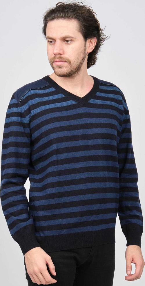 Erkek V Yaka Desenli Saf Yün Kazak 0246546 Lacivert