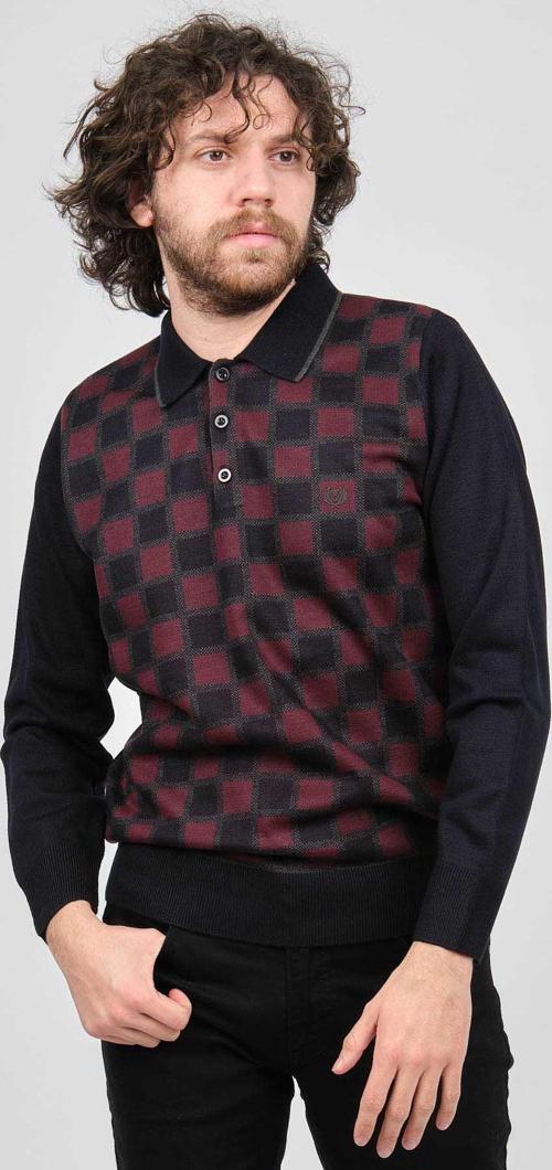 Erkek Desenli Polo Yaka Kazak 1577428 Bordo