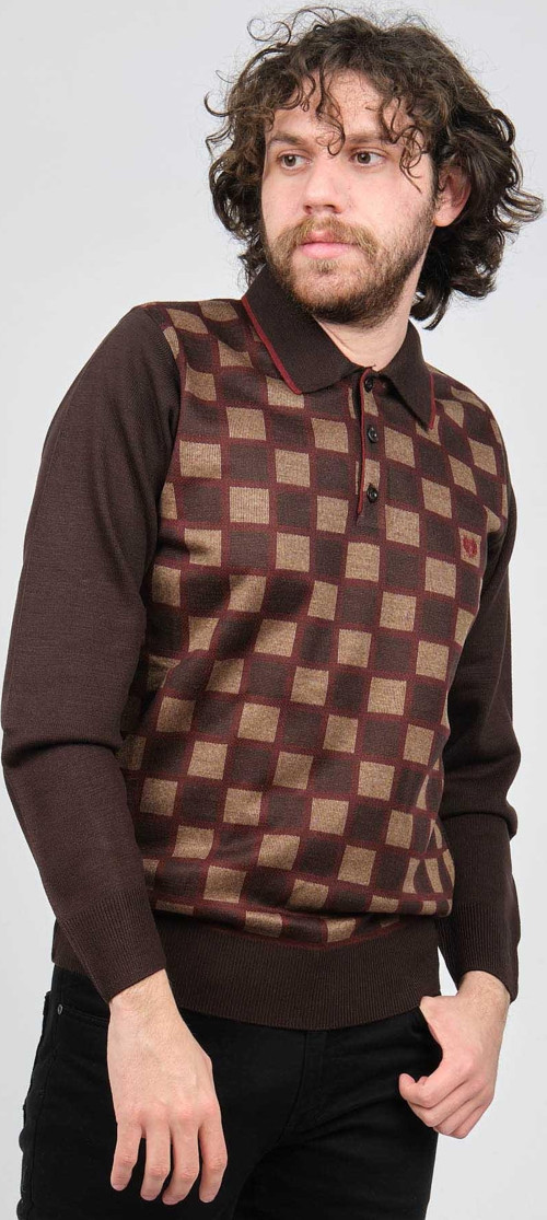 Erkek Desenli Polo Yaka Kazak 1577428 Kahverengi