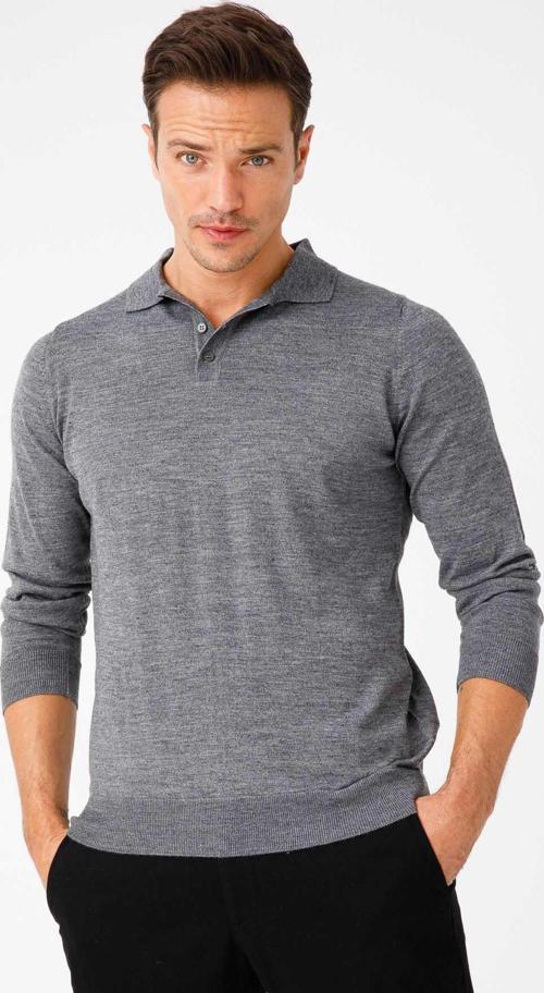 Erkek Basic Polo Yaka İnce Triko Kazak 02421601 Füme
