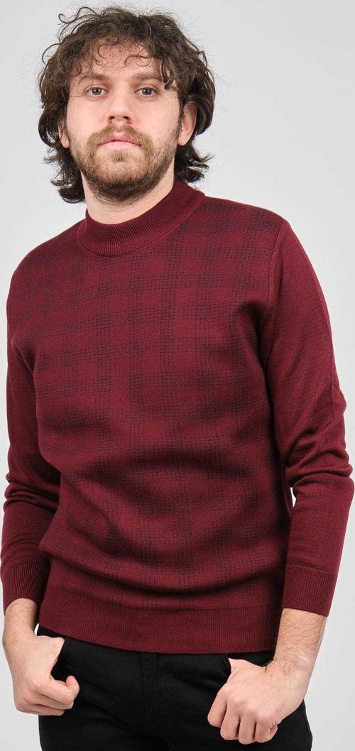 Erkek Yarım Balıkçı Yaka Desenli Kazak 60872009 Bordo