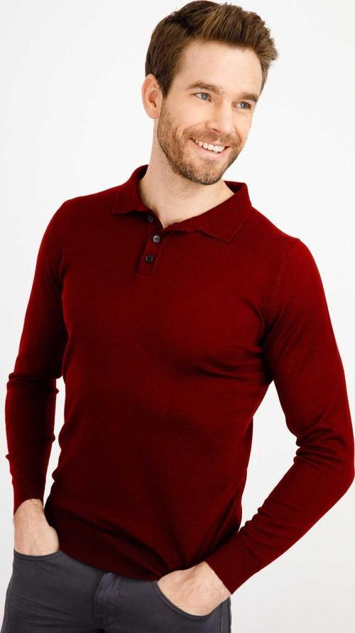 Erkek Basic Polo Yaka İnce Triko Kazak 02421601 Bordo