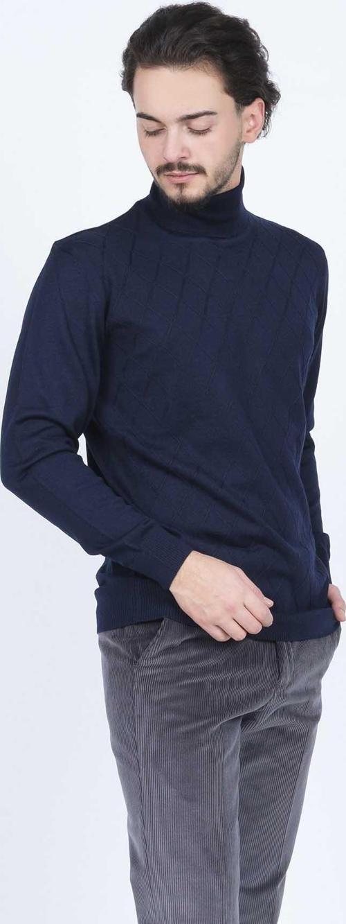 Erkek Desenli Tam Balıkçı Triko Yün Kazak 5596984 Lacivert