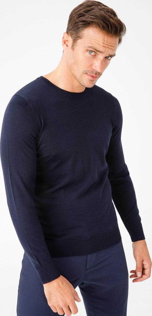 Erkek Basic Sıfır Yaka İnce Triko Kazak 02421603 Koyu Lacivert