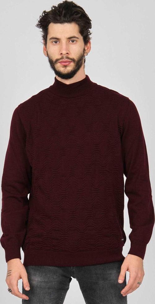 Erkek Desenli Yarım Balıkçı Kazak 650189280 Bordo