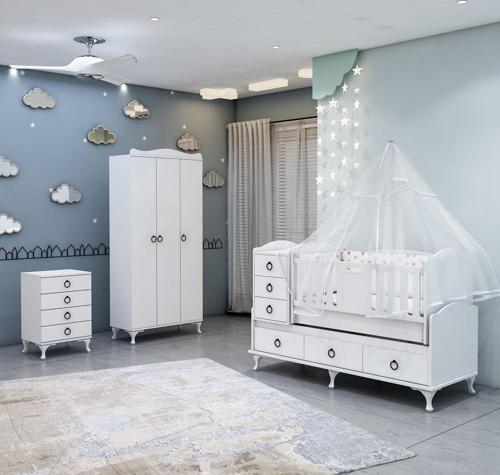 Elfin Yıldız 3 Kapaklı Asansörlü Bebek Odası Takımı -Kombinli