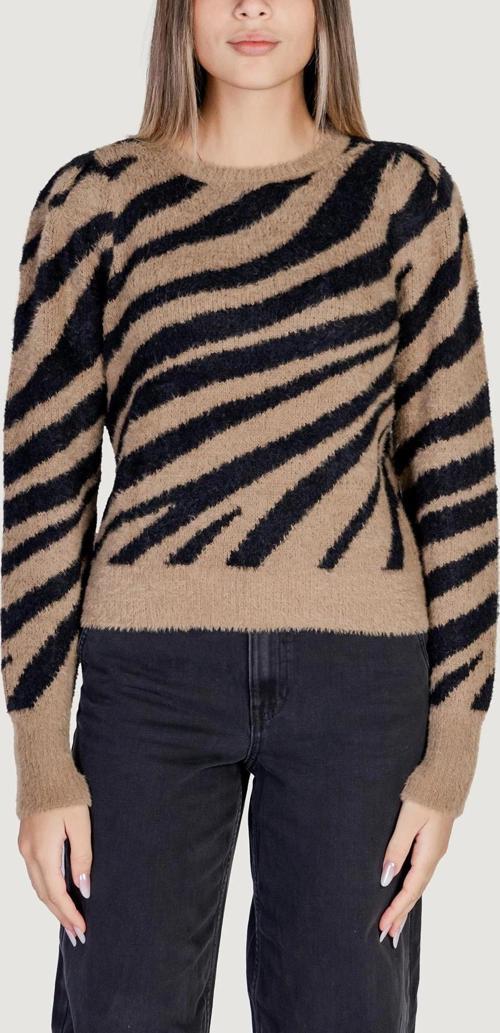 Kadın Onlpıumo Bisiklet Yaka Desenli Uzun Kollu Örme Kazak 15324222 Kahverengi