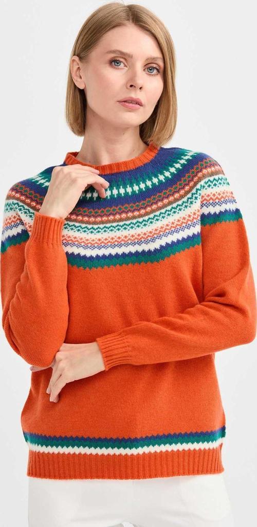 Kadın Sıfır Yaka İşleme Desenli Yün Kazak 0242086 Portakal