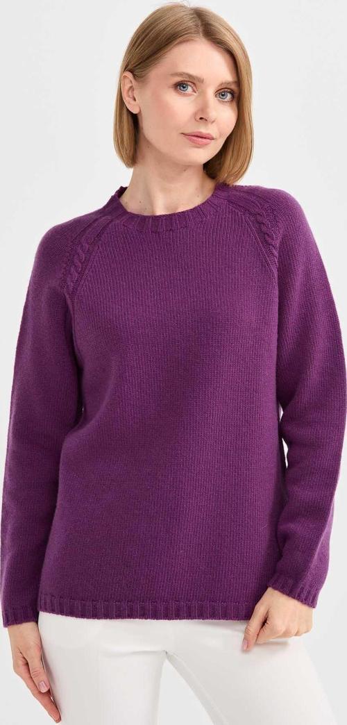 Kadın Sıfır Yaka Omzu Saç Örgülü Yün Kazak 22096 Mor