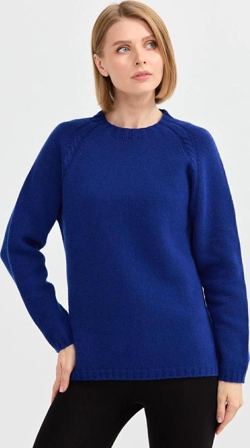 Kadın Sıfır Yaka Omzu Saç Örgülü Yün Kazak 22096 Saks