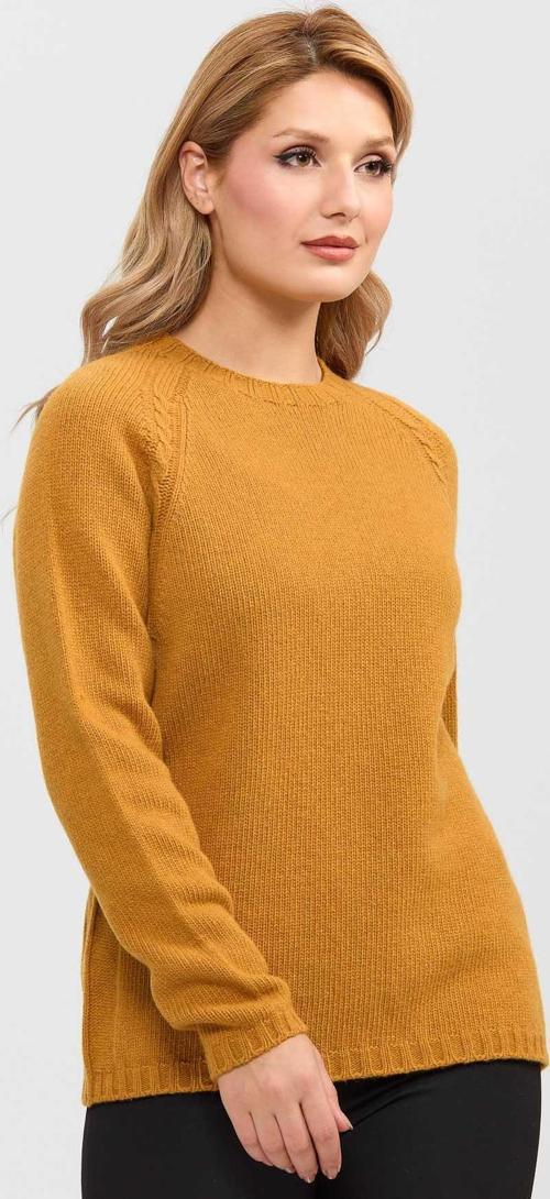 Kadın Sıfır Yaka Omzu Saç Örgülü Yün Kazak 22096 Hardal
